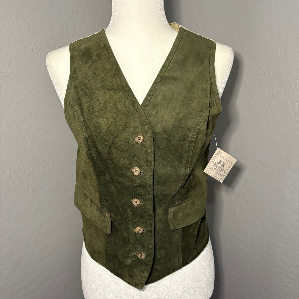 Willis & Geiger Outfitters NWT Vintage Suede Riders Vest Olive Green Size‎ 8